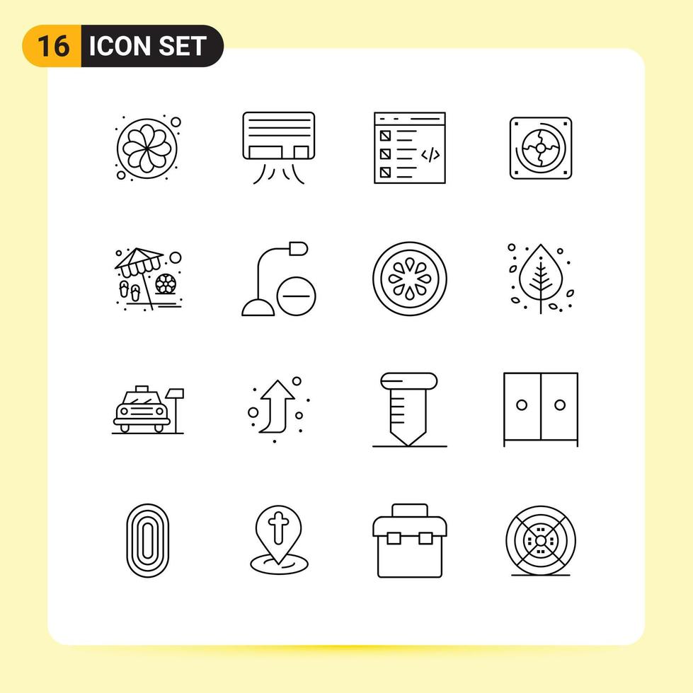 Pictogram Set of 16 Simple Outlines of umbrella fan coding computer fan Editable Vector Design Elements