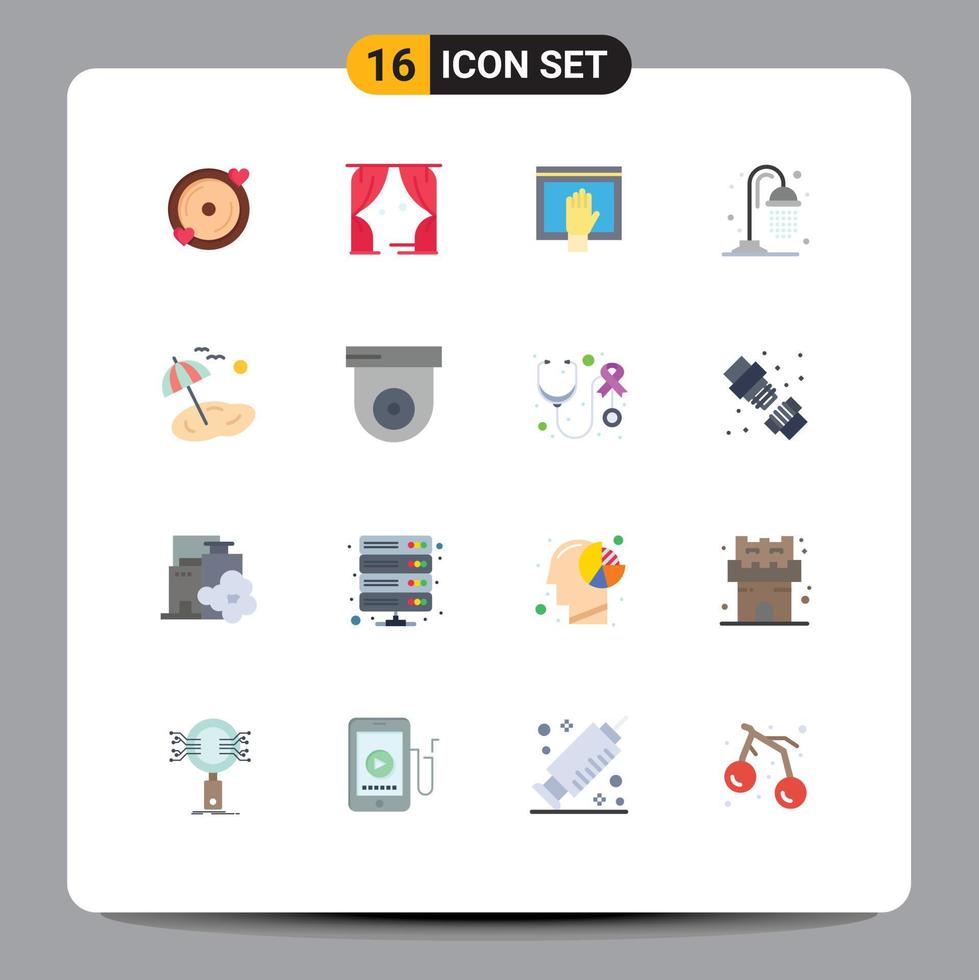 Set of 16 Vector Flat Colors on Grid for palm shower access park open Editable Pack of Creative Vector Design Elements