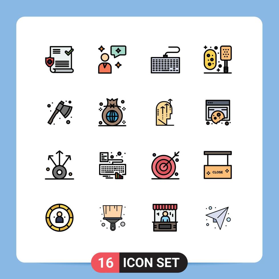Set of 16 Modern UI Icons Symbols Signs for camping ax keyboard shower bathroom Editable Creative Vector Design Elements