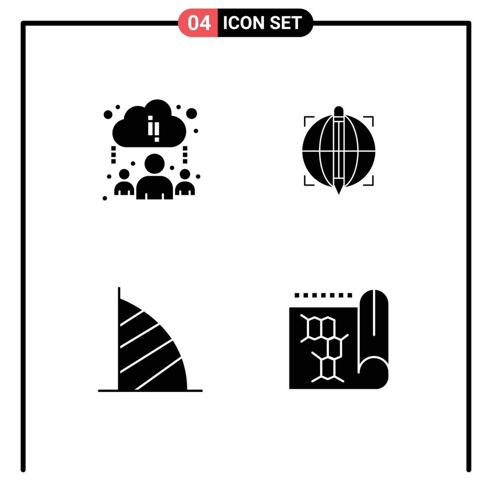 Set of 4 Vector Solid Glyphs on Grid for cloud dubai hotel focus success united arab emirates Editable Vector Design Elements