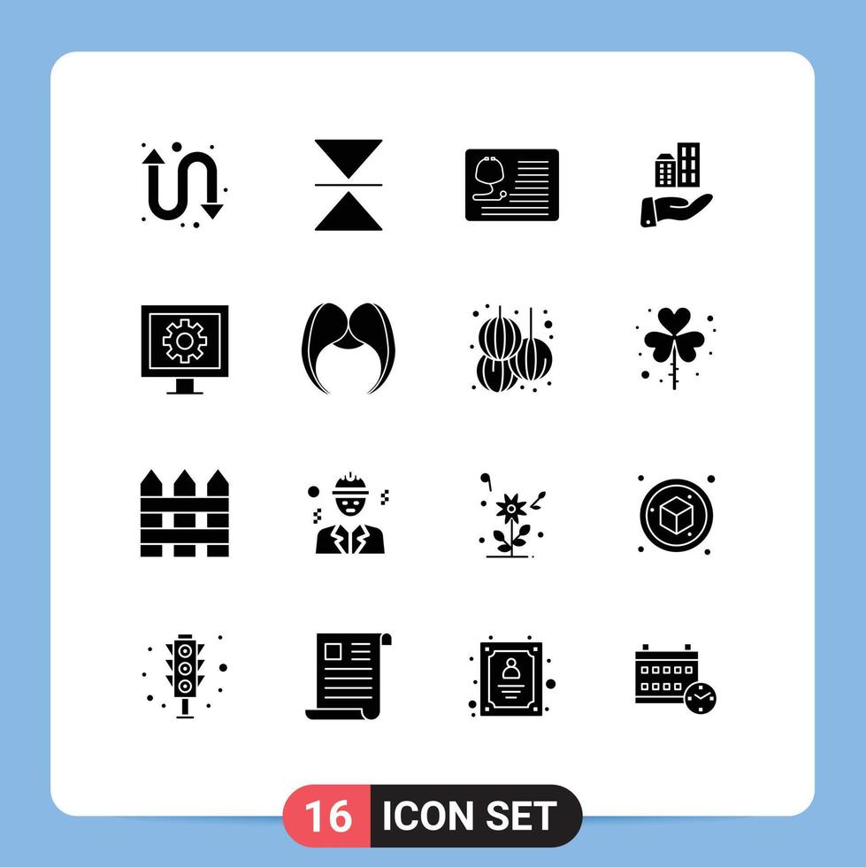 Mobile Interface Solid Glyph Set of 16 Pictograms of tv control cardiology sustainable business Editable Vector Design Elements