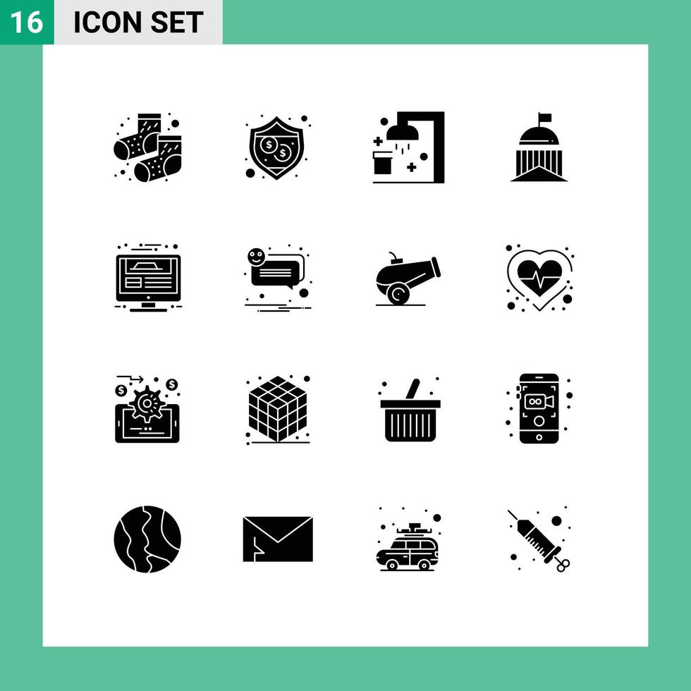 Stock Vector Icon Pack of 16 Line Signs and Symbols for website monitor shower irish green Editable Vector Design Elements