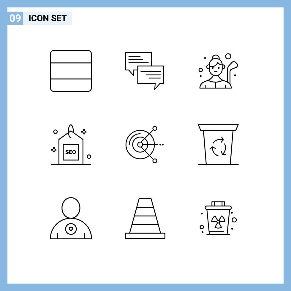 9 Universal Outline Signs Symbols of search media chat engine golfer Editable Vector Design Elements