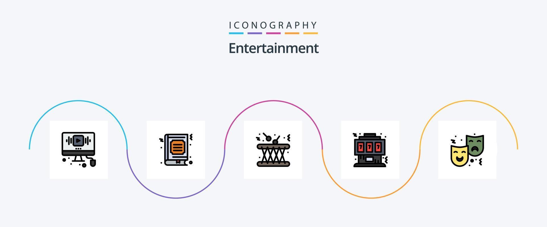 entretenimiento línea lleno plano 5 5 icono paquete incluso controlador. juego. favorito. sonido. multimedia vector