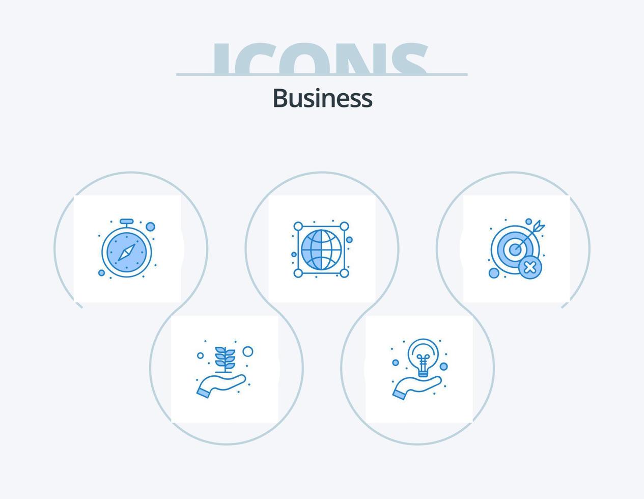 Business Blue Icon Pack 5 Icon Design. mistake. fail. stop watch. connections. globe vector