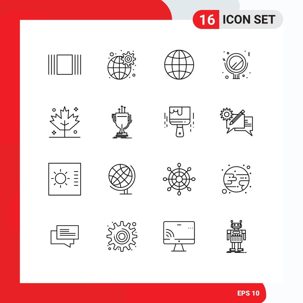 Mobile Interface Outline Set of 16 Pictograms of competitive turkey globe thanksgiving mirror Editable Vector Design Elements