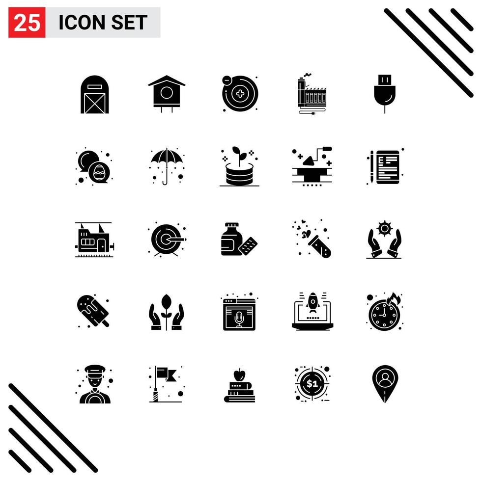 Set of 25 Commercial Solid Glyphs pack for devices factory spring energy consumption Editable Vector Design Elements