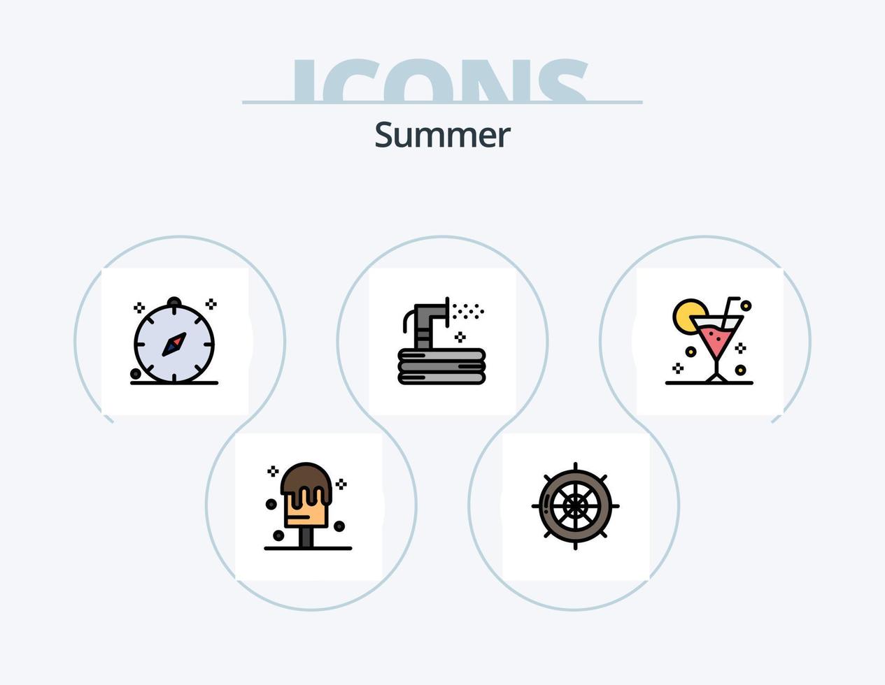 verano línea lleno icono paquete 5 5 icono diseño. verano. colchón. temperatura. viajar. mar vector