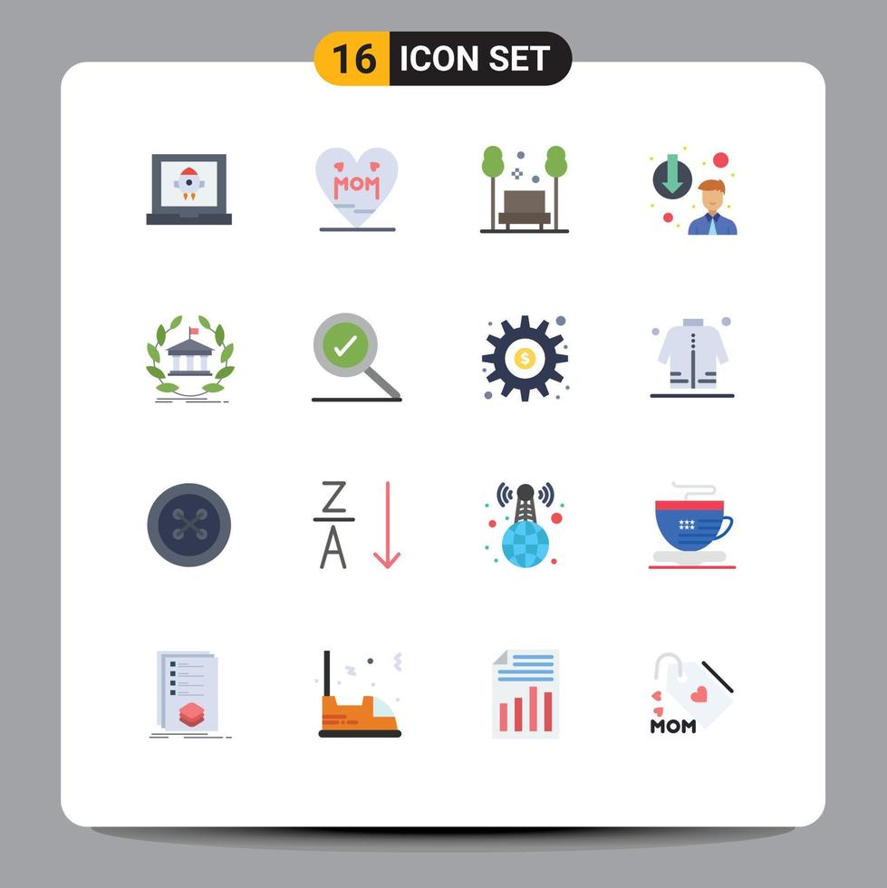 Mobile Interface Flat Color Set of 16 Pictograms of bank depose chair degradation travel Editable Pack of Creative Vector Design Elements