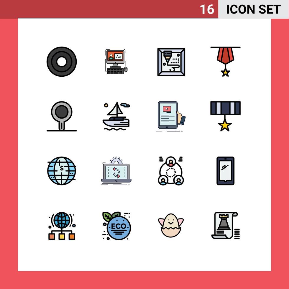 Modern Set of 16 Flat Color Filled Lines and symbols such as stew pan kitchen machine plain insignia Editable Creative Vector Design Elements