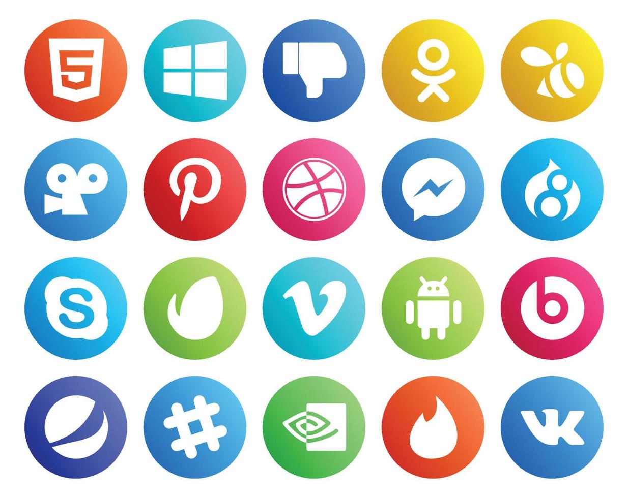 20 Social Media Icon Pack Including pepsi android messenger video envato vector