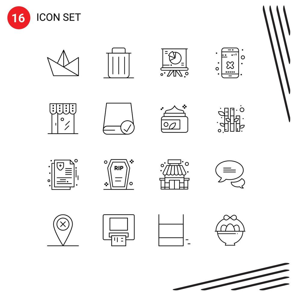 Editable Vector Line Pack of 16 Simple Outlines of ecommerce app chart delete close Editable Vector Design Elements