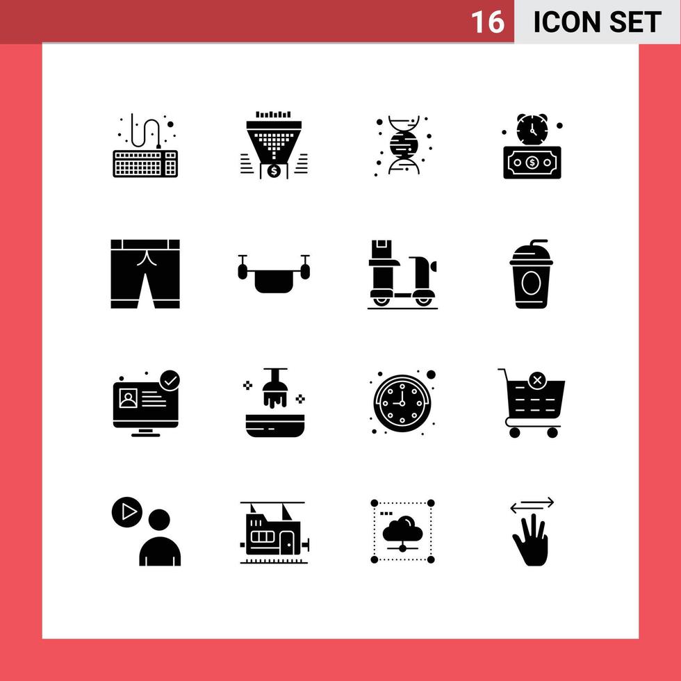 Mobile Interface Solid Glyph Set of 16 Pictograms of sport stopwatch money fast timer Editable Vector Design Elements