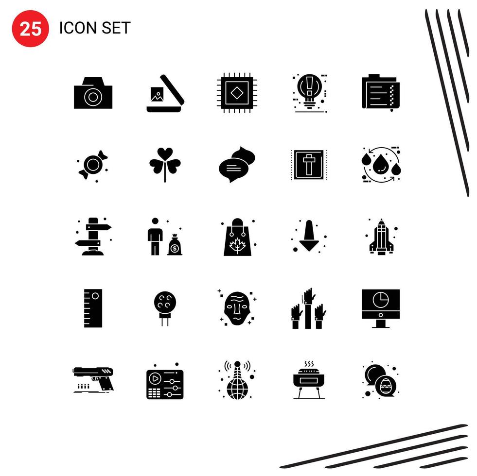 25 Universal Solid Glyph Signs Symbols of bonbon file idea document archive Editable Vector Design Elements