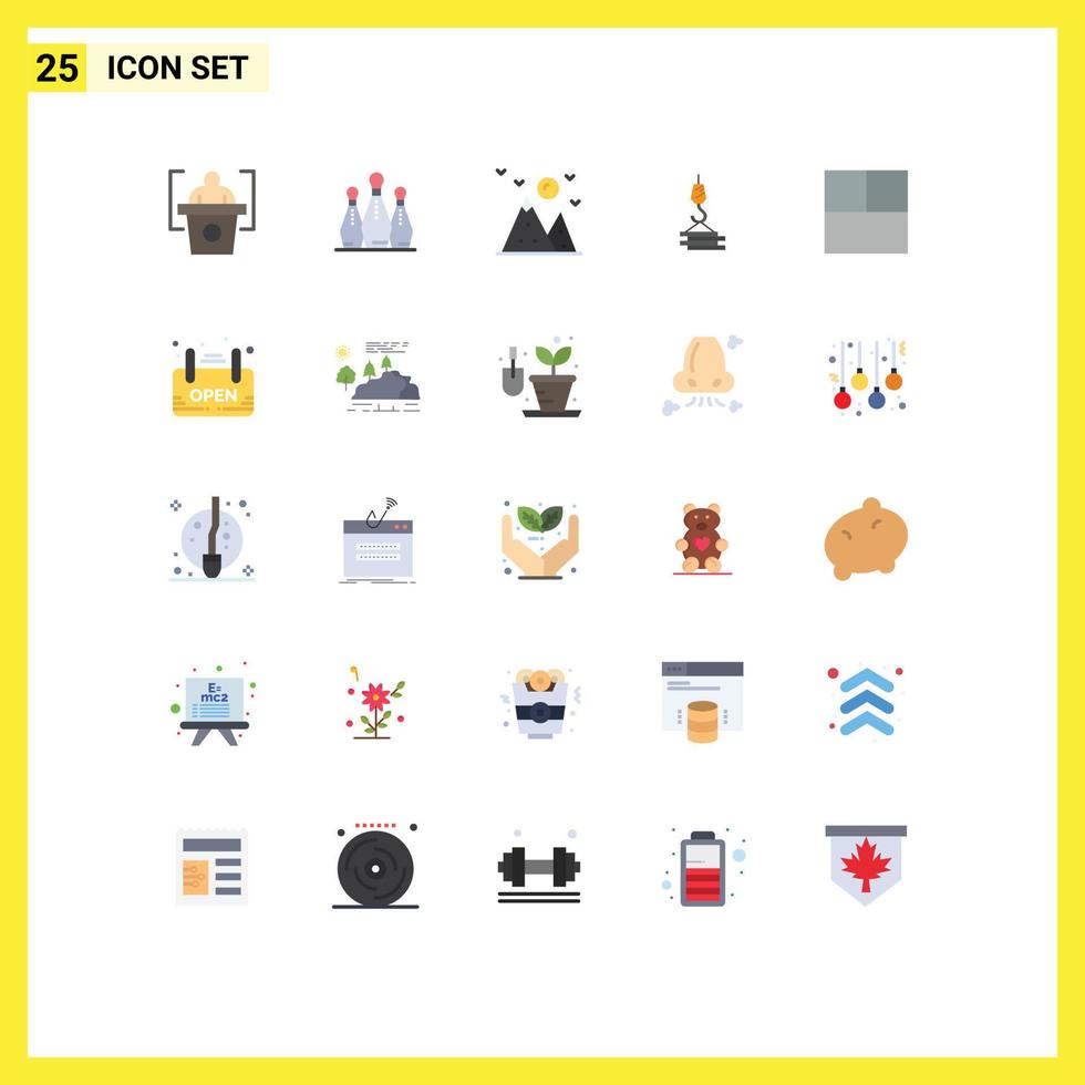 25 Universal Flat Color Signs Symbols of grid harbor hiking construction crane Editable Vector Design Elements