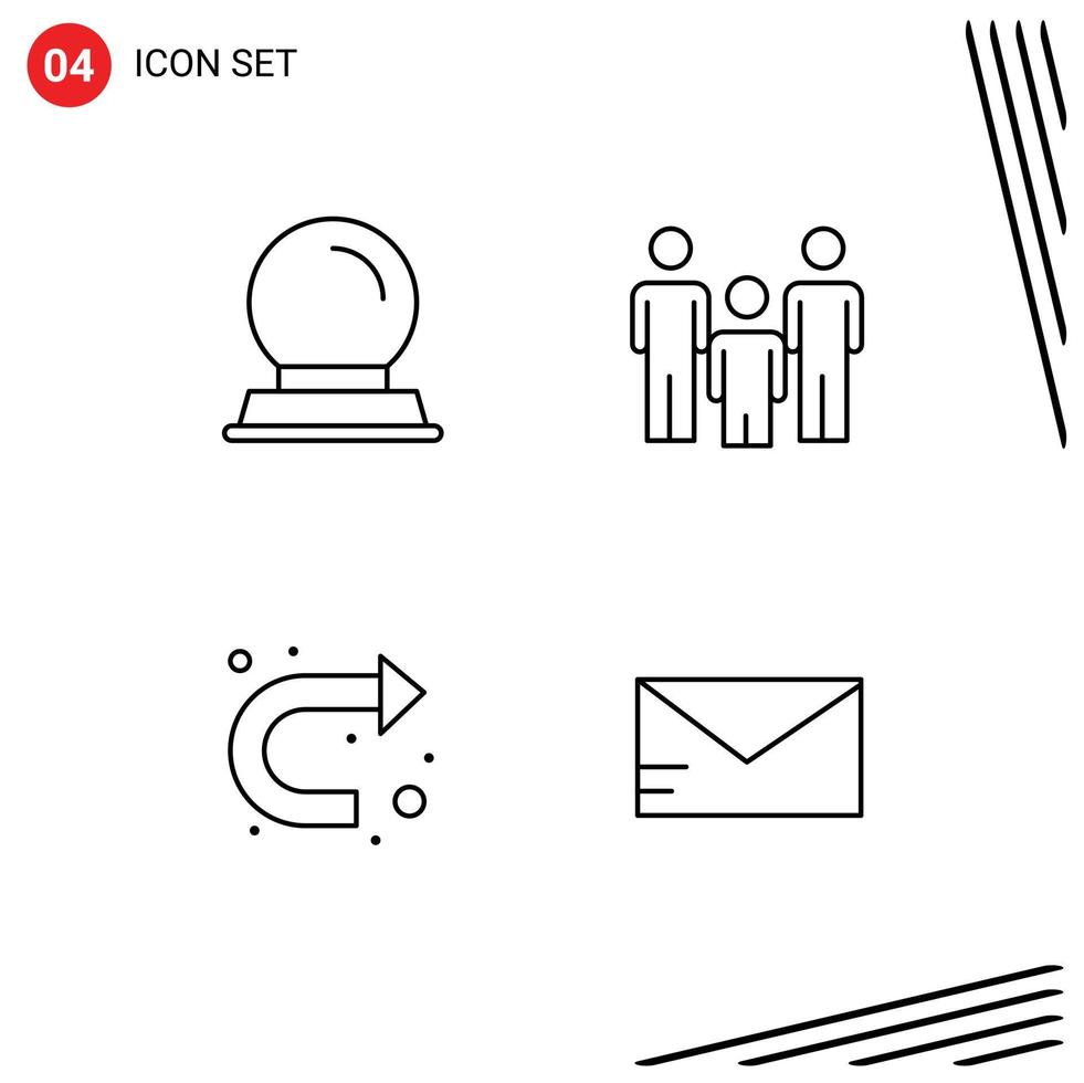 Modern Set of 4 Filledline Flat Colors and symbols such as glass stand u turn family health mail Editable Vector Design Elements