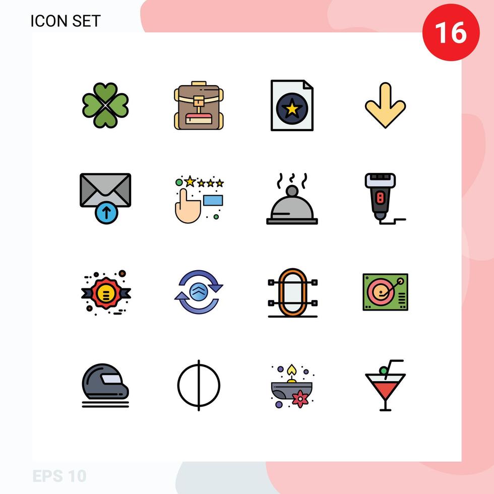 Universal Icon Symbols Group of 16 Modern Flat Color Filled Lines of message download hotel direction arrow Editable Creative Vector Design Elements