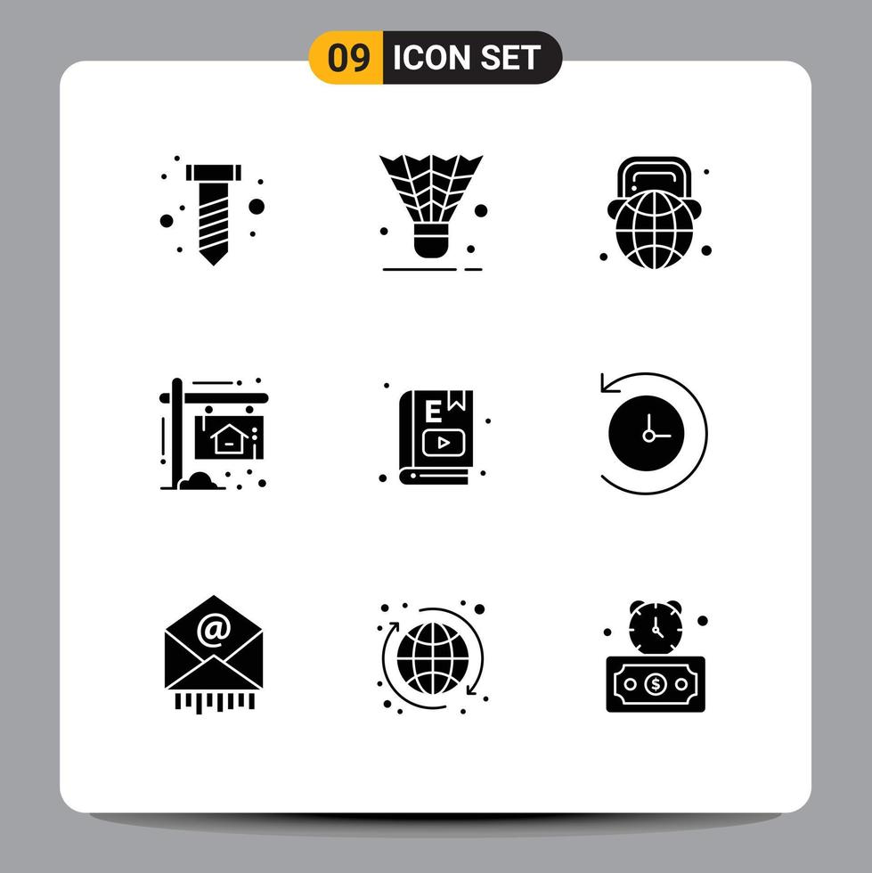 Pack of 9 creative Solid Glyphs of e book home education board headphone Editable Vector Design Elements