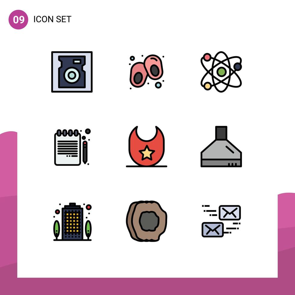 User Interface Pack of 9 Basic Filledline Flat Colors of extractor bib bio baby education Editable Vector Design Elements
