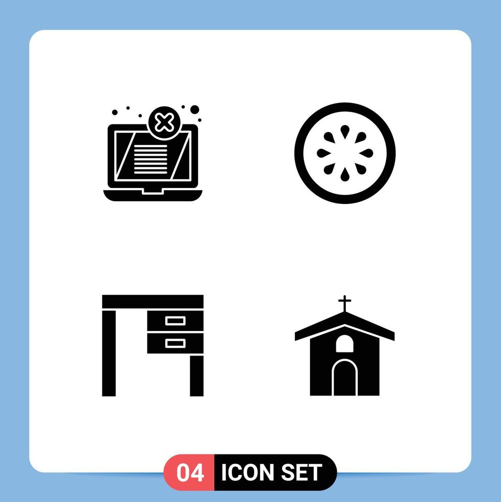 Pack of 4 creative Solid Glyphs of display desk threat gorki interior Editable Vector Design Elements