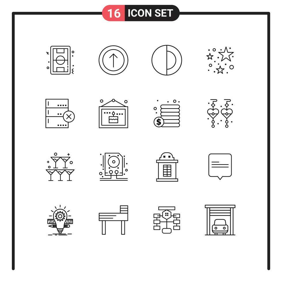 Pack of 16 Modern Outlines Signs and Symbols for Web Print Media such as devices cancel science party birthday Editable Vector Design Elements