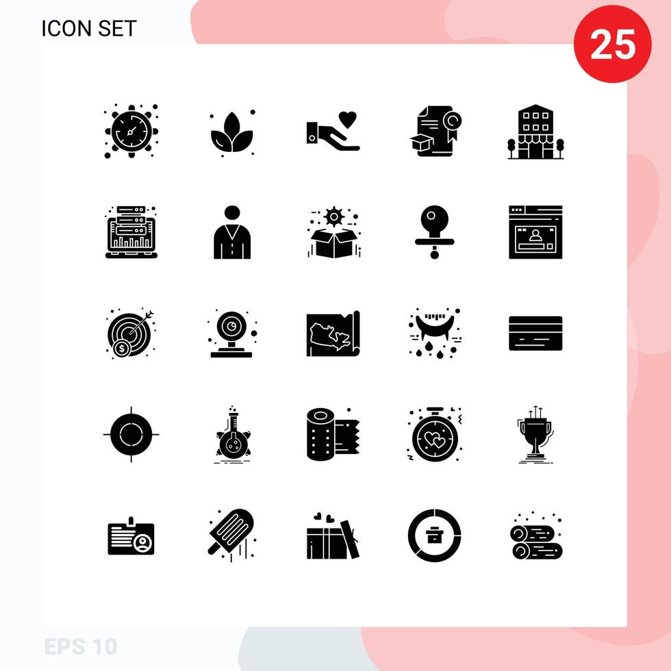 Set of 25 Modern UI Icons Symbols Signs for shop front house heart buildings graduation Editable Vector Design Elements