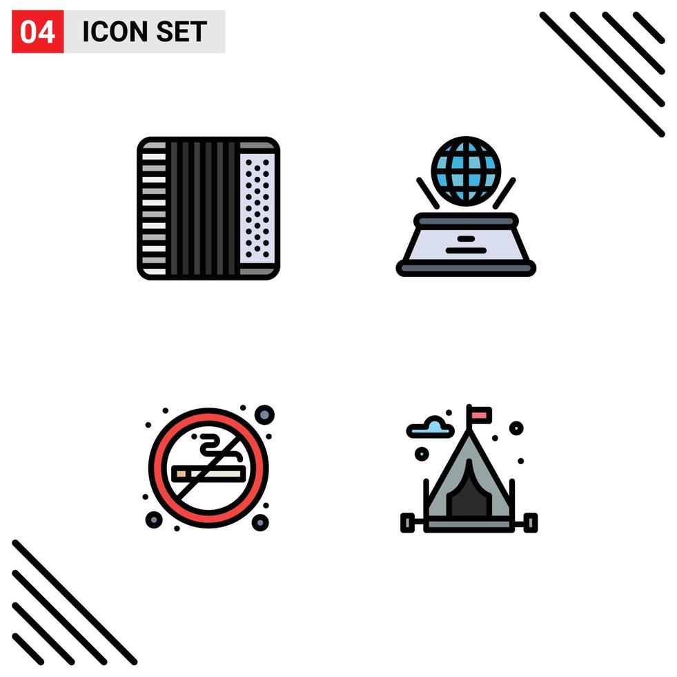 Set of 4 Vector Filledline Flat Colors on Grid for accordion sign music imagination air Editable Vector Design Elements