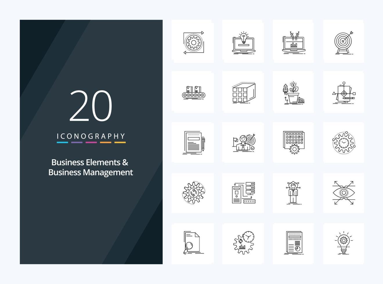 20 Business Elements And Business Managment Outline icon for presentation vector