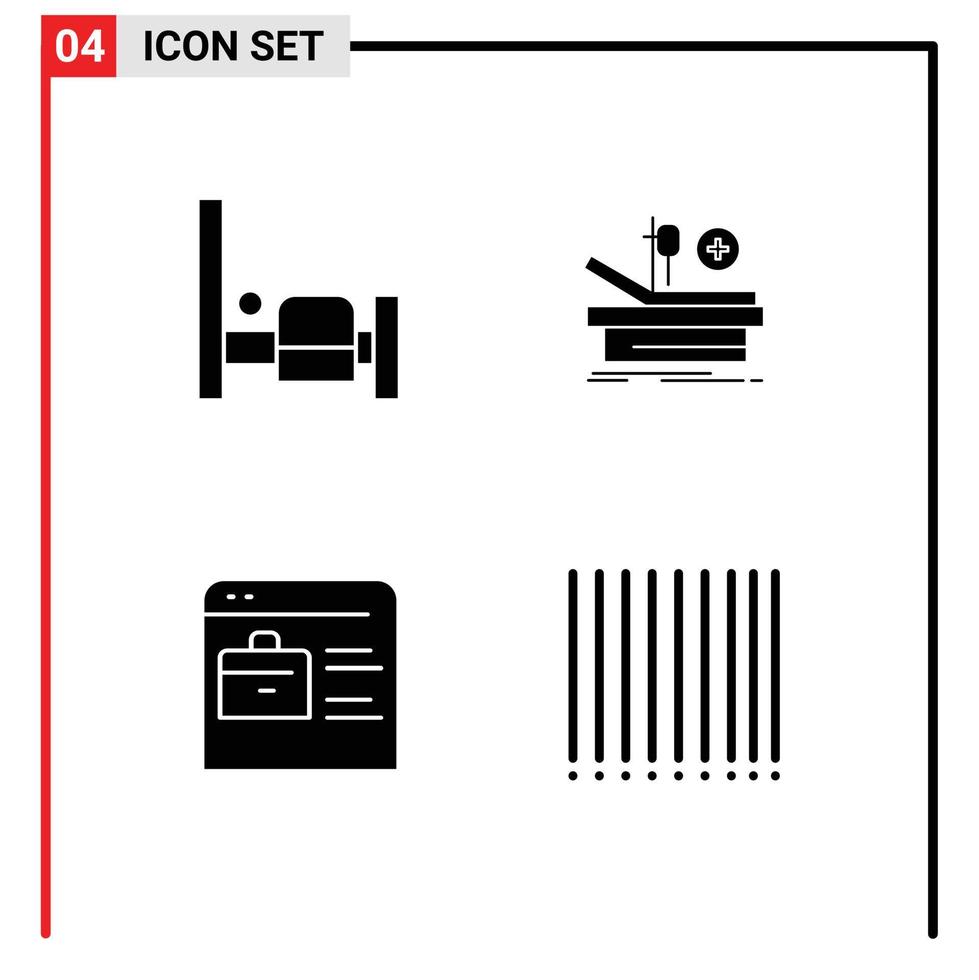 Set of 4 Modern UI Icons Symbols Signs for bed job website operation hospital barcode Editable Vector Design Elements