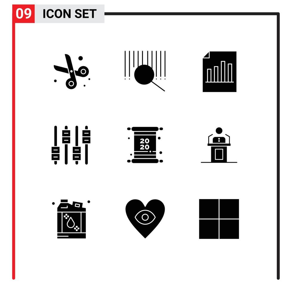 Stock Vector Icon Pack of 9 Line Signs and Symbols for invitation volume file audio equalizer Editable Vector Design Elements