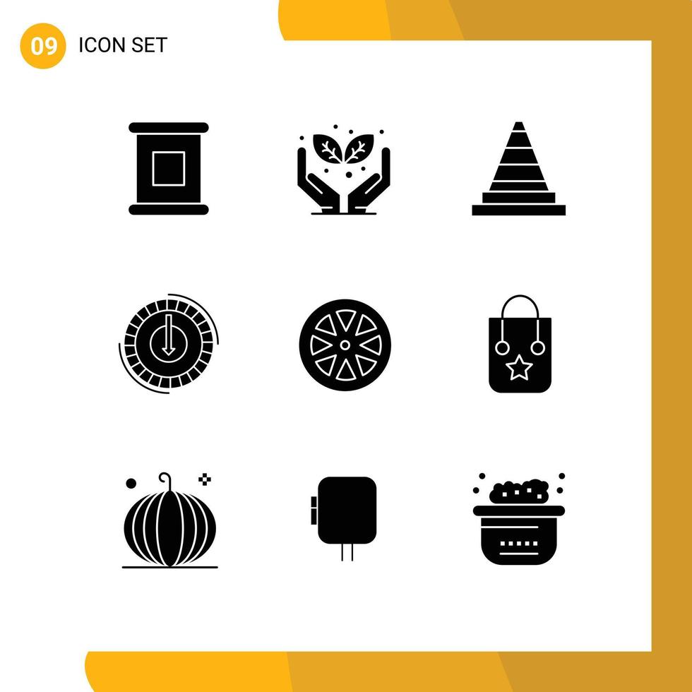 Modern Set of 9 Solid Glyphs Pictograph of healthy food signaling reduce expense Editable Vector Design Elements
