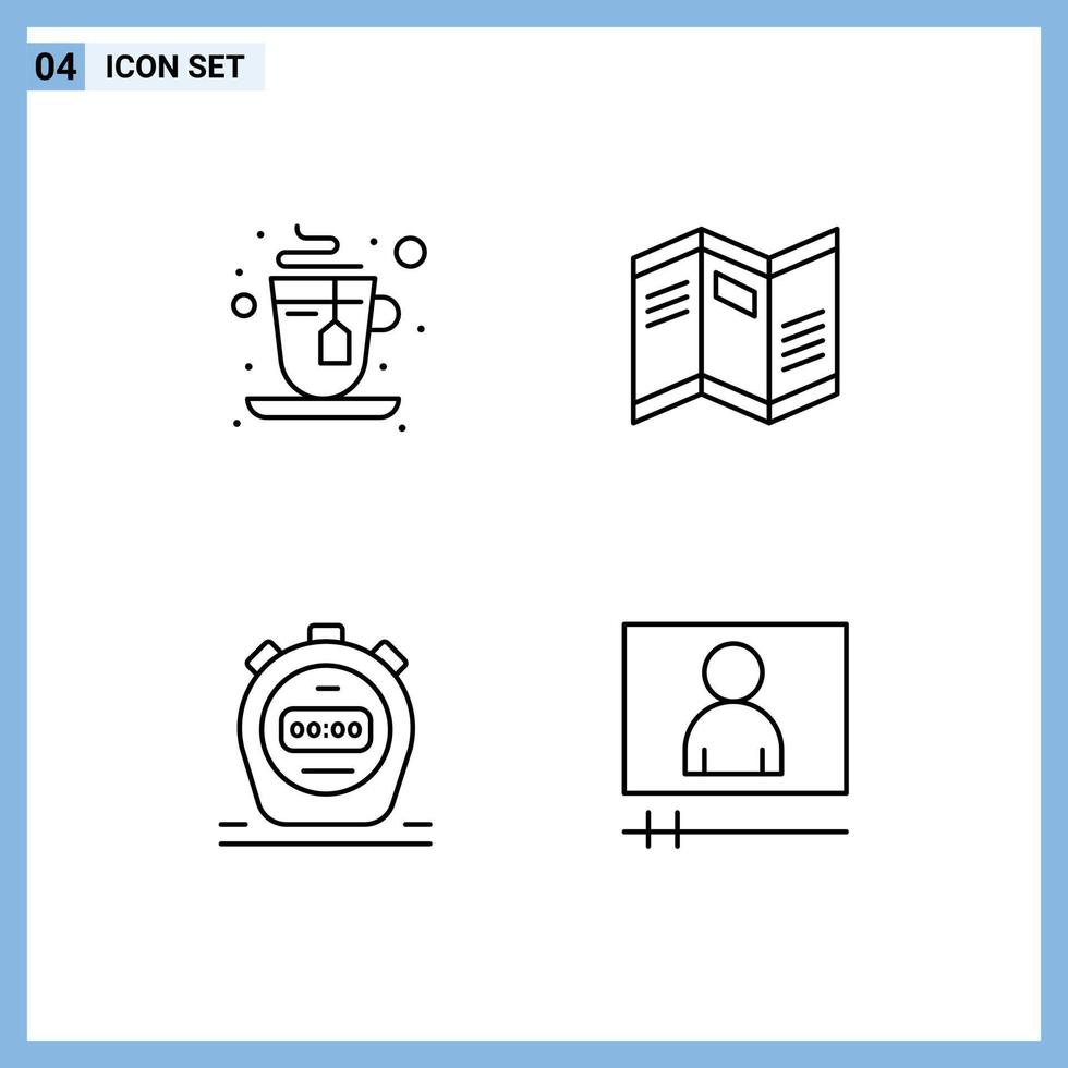 4 User Interface Line Pack of modern Signs and Symbols of cup watch newspaper paper player Editable Vector Design Elements