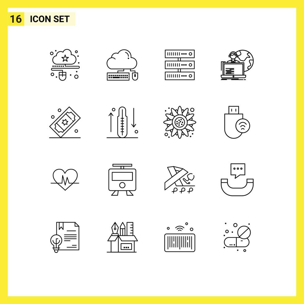 Pack of 16 Modern Outlines Signs and Symbols for Web Print Media such as human outsourcing cloud outsource storage Editable Vector Design Elements