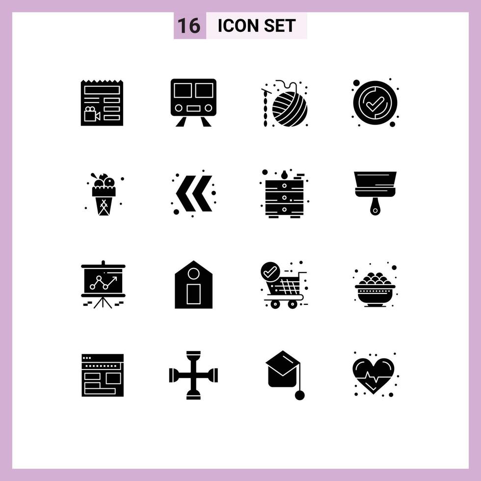 Universal Icon Symbols Group of 16 Modern Solid Glyphs of meal user ball tick knit Editable Vector Design Elements