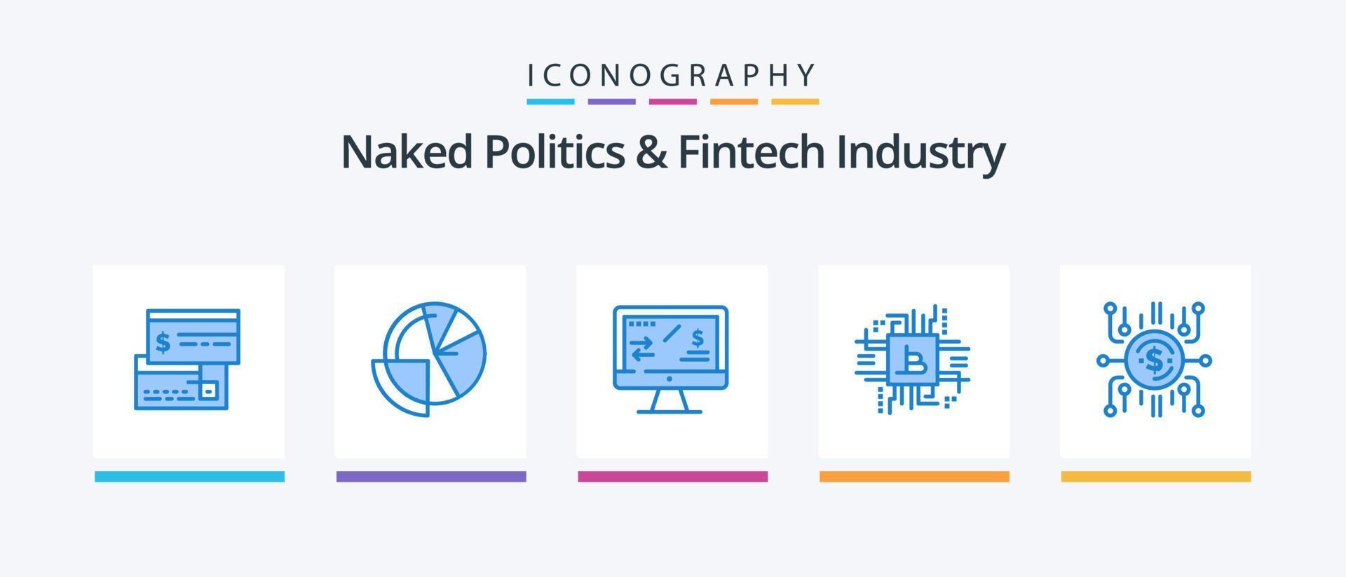 desnudo política y fintech industria azul 5 5 icono paquete incluso finanzas. bitcoin datos. fintech industria. ingreso. creativo íconos diseño vector