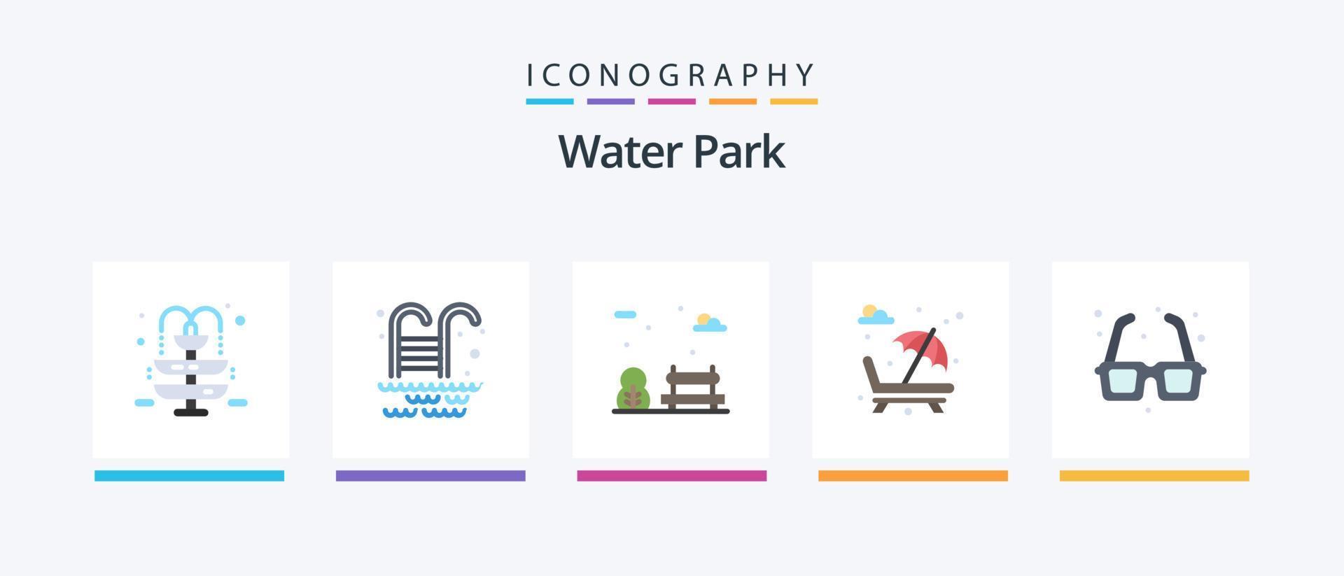 Water Park Flat 5 Icon Pack Including romance. fountain. garden. glasses. romance. Creative Icons Design vector