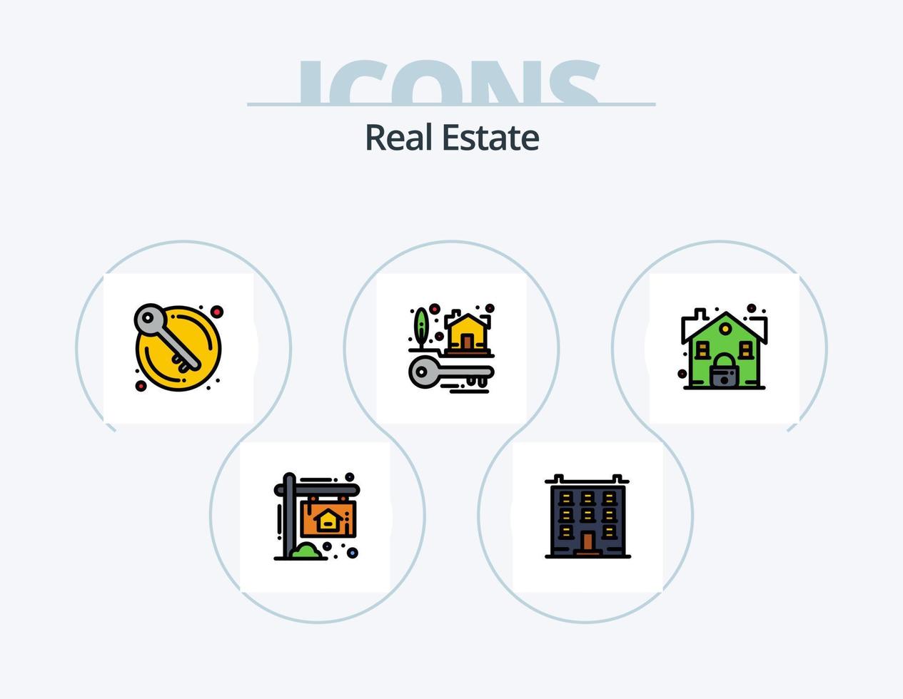 real inmuebles línea lleno icono paquete 5 5 icono diseño. dulce hogar. hogar. bienes. edificio. acuerdo vector