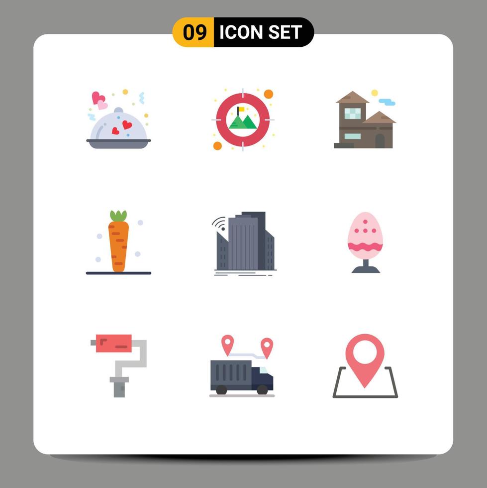 Group of 9 Flat Colors Signs and Symbols for city vegetable house veg drink Editable Vector Design Elements