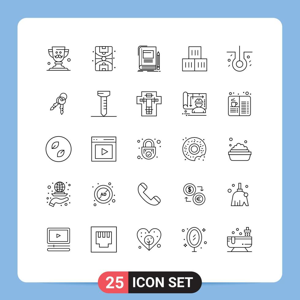 25 User Interface Line Pack of modern Signs and Symbols of hair biology transportation business logistic box Editable Vector Design Elements