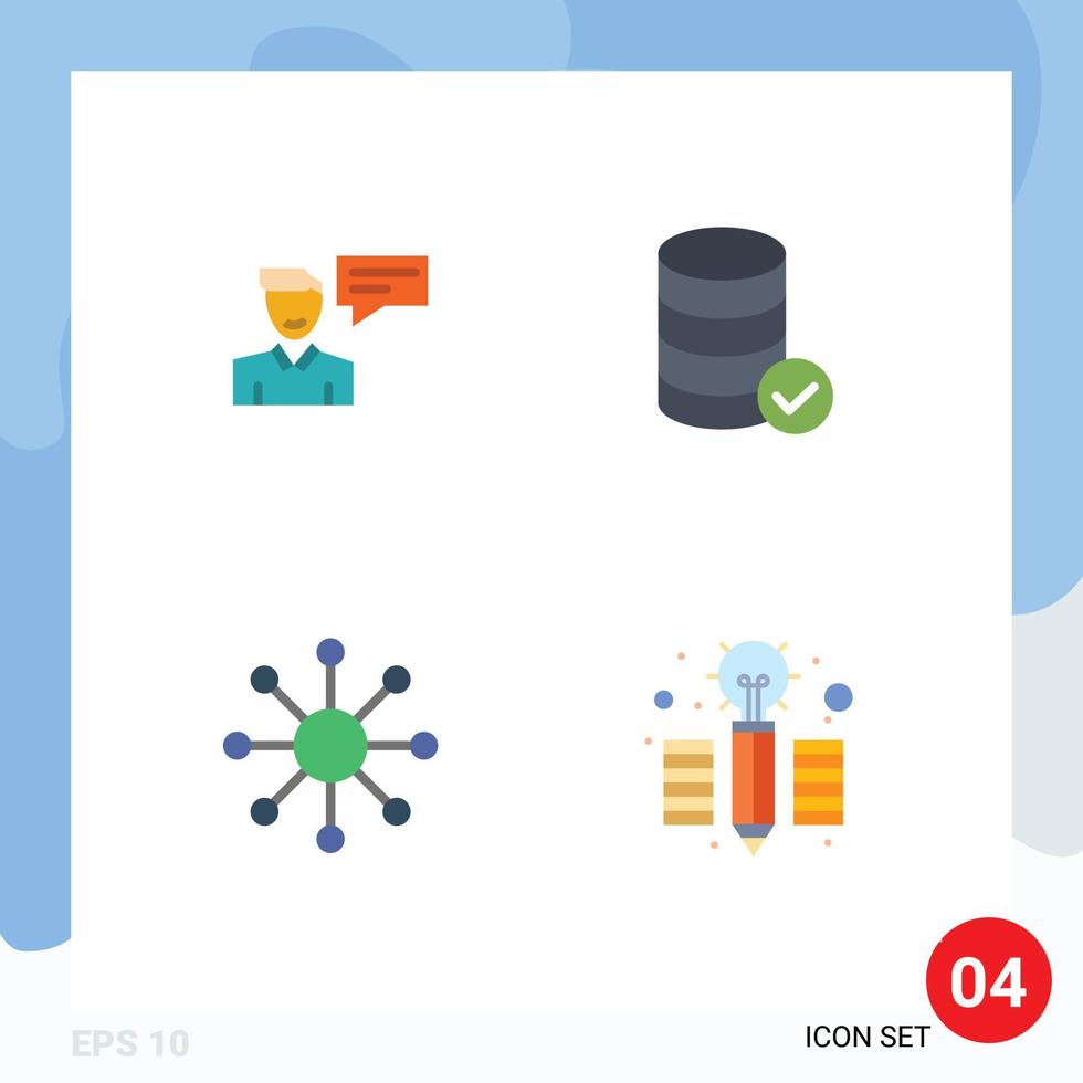 Group of 4 Flat Icons Signs and Symbols for chat network man security web Editable Vector Design Elements