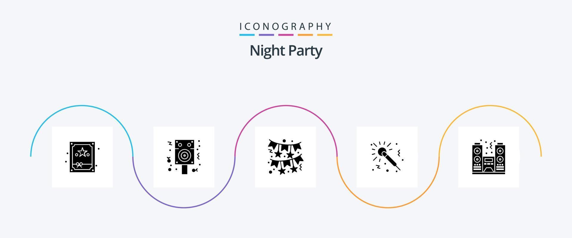 Night Party Glyph 5 Icon Pack Including party. celebration. decoration. night. music vector