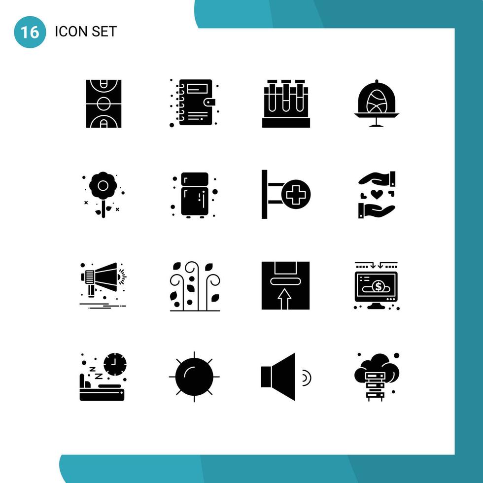 Set of 16 Commercial Solid Glyphs pack for plent easter lab food disk Editable Vector Design Elements