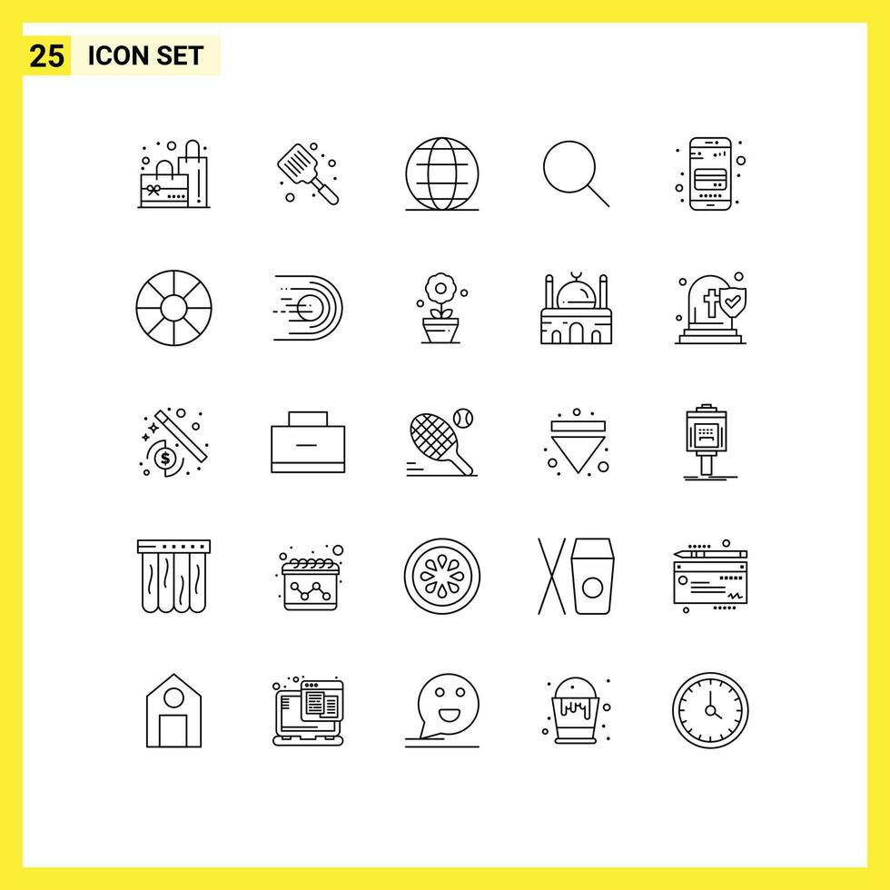 Set of 25 Vector Lines on Grid for card ui globe basic search Editable Vector Design Elements