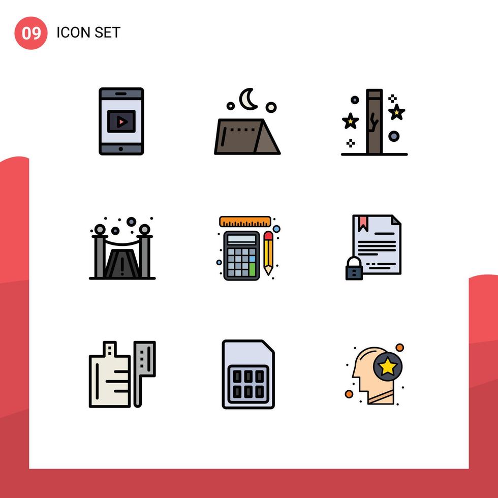 Universal Icon Symbols Group of 9 Modern Filledline Flat Colors of rulers measurement day services design Editable Vector Design Elements