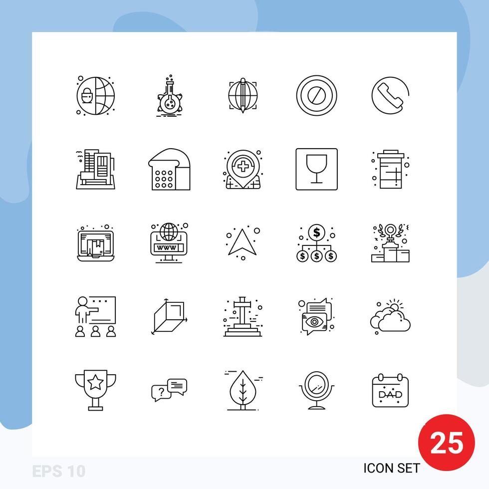 Editable Vector Line Pack of 25 Simple Lines of phone answer focus tablet medical Editable Vector Design Elements