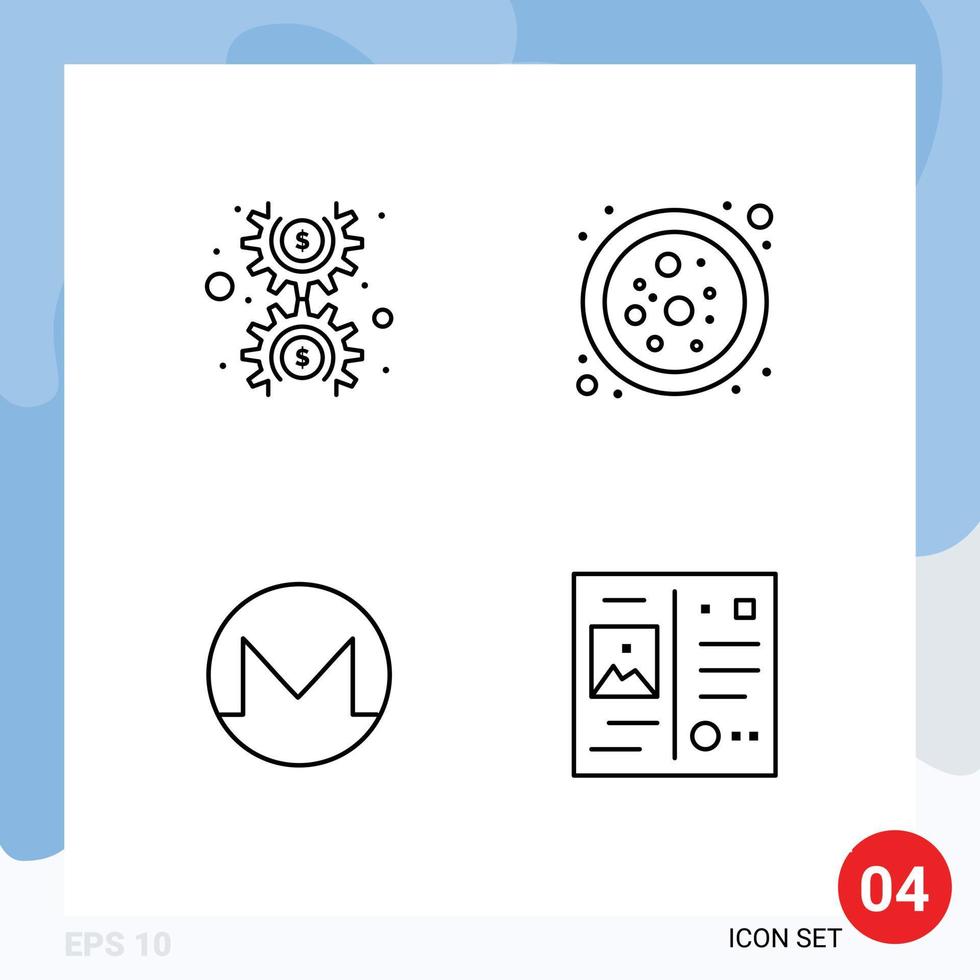 Pack of 4 creative Filledline Flat Colors of dollar crypto cog molecule letter Editable Vector Design Elements