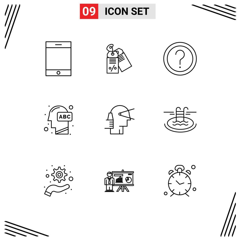Group of 9 Modern Outlines Set for business knowledge faq human education Editable Vector Design Elements