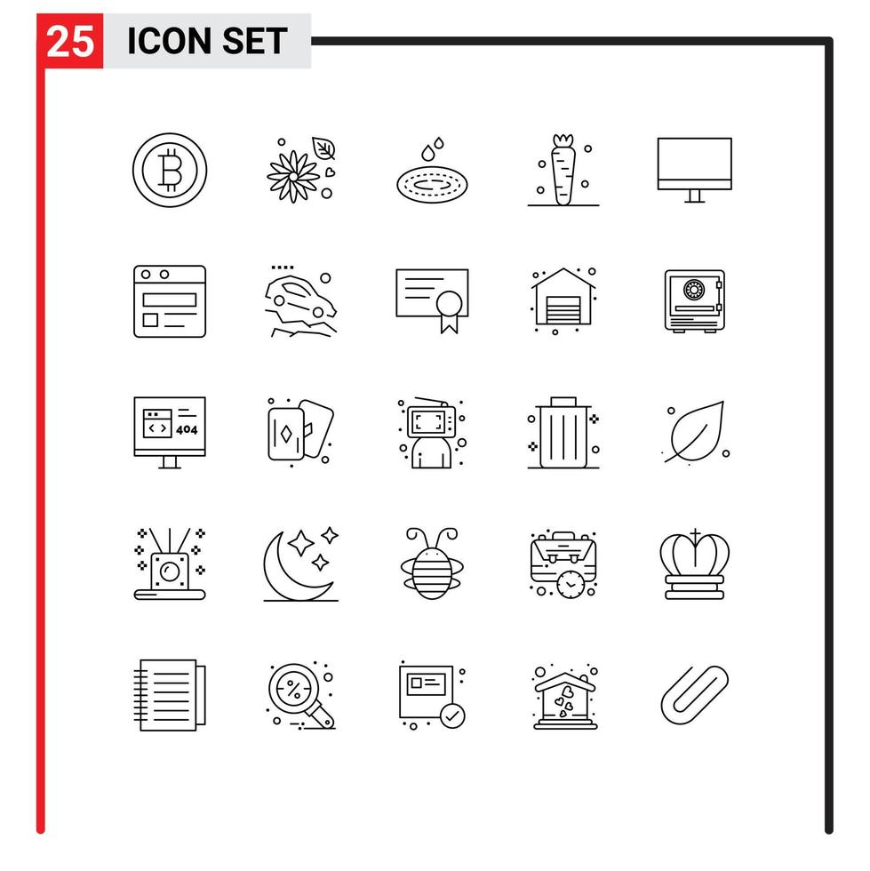 Set of 25 Vector Lines on Grid for gadget computers droop vegetable food Editable Vector Design Elements