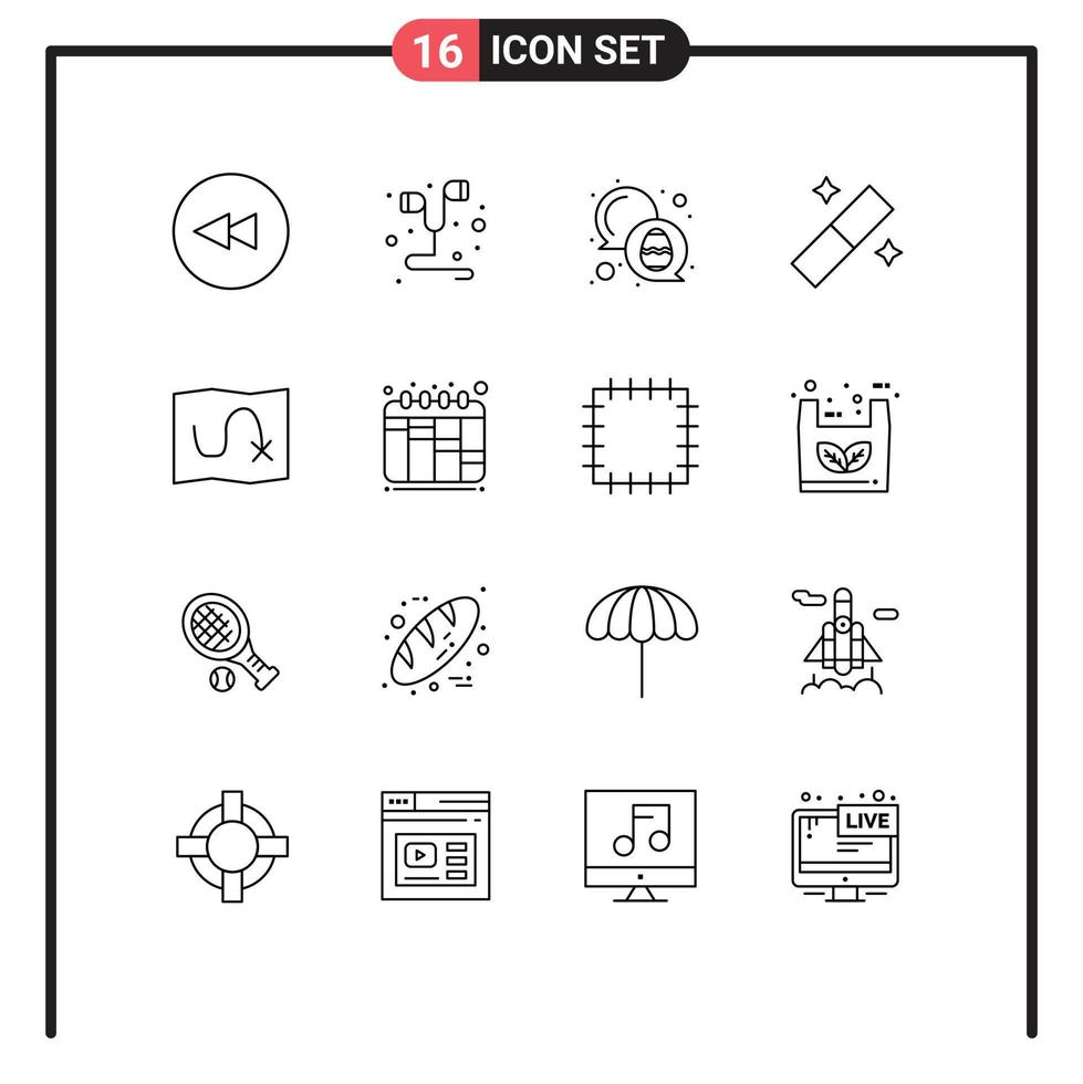 Pack of 16 Modern Outlines Signs and Symbols for Web Print Media such as iteration route color map graphic Editable Vector Design Elements