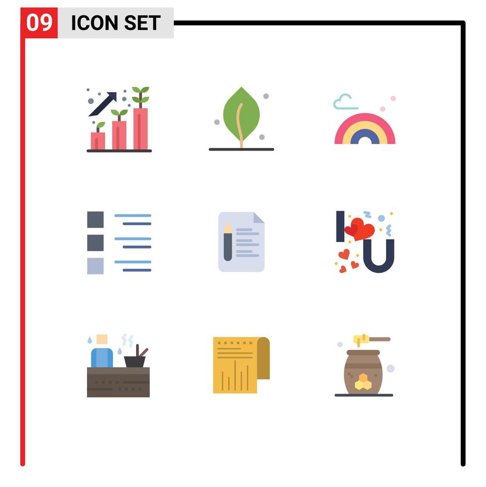 Group of 9 Modern Flat Colors Set for text view rainbow menu details Editable Vector Design Elements